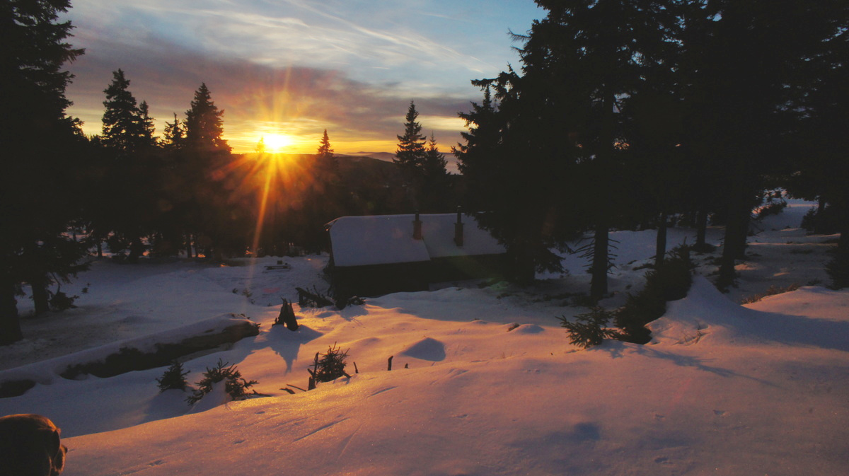 V posledních letech se scházíme na ukrytých loveckých chatách. Furmanka stojí pár metrů pod vrcholem Vozky.