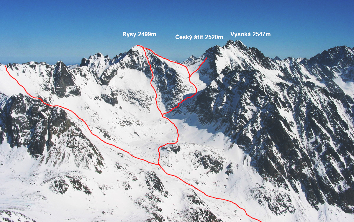 Sjezdy z Rysů, vlevo Volí chrbát