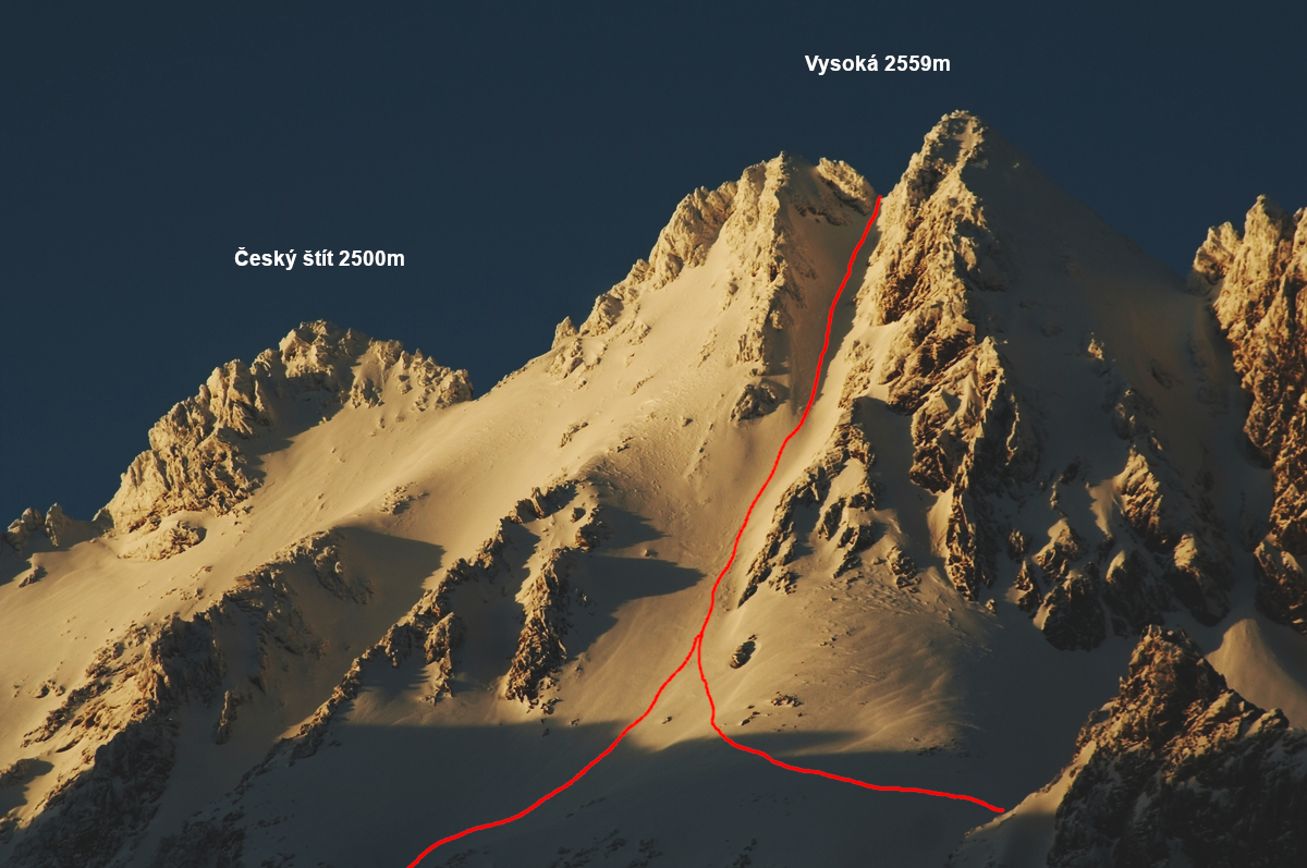 Centrální žlab Vysoké v zapadajícím slunci.