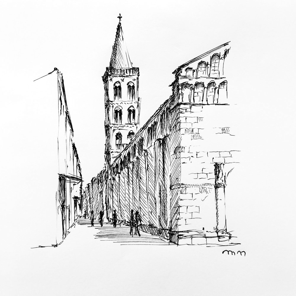 Propiskou jsem načmáral obrázek z centra Zadaru