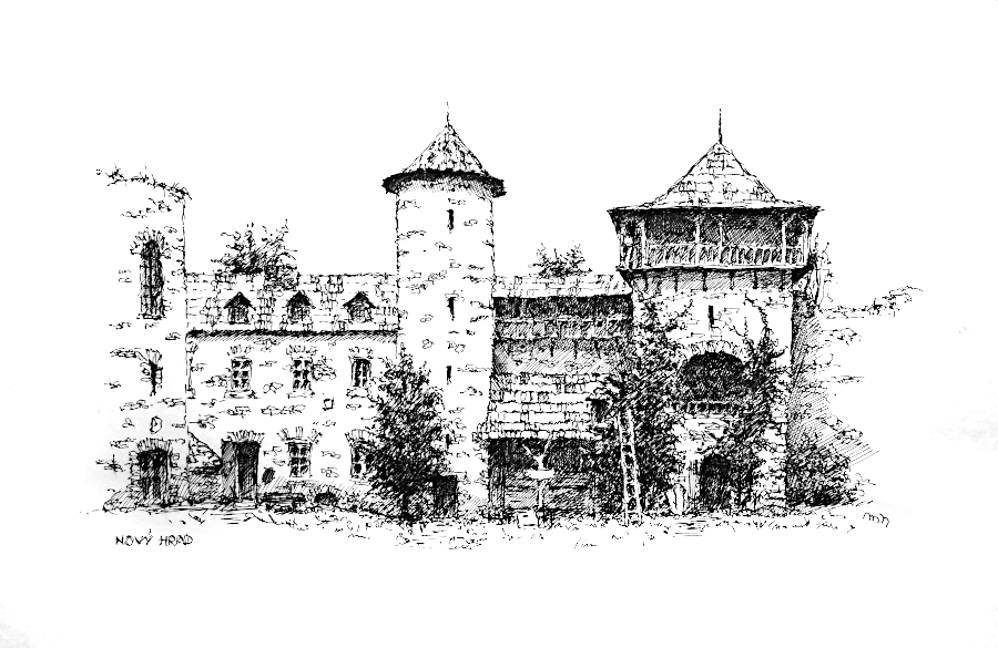 Nový hrad - kresba perem