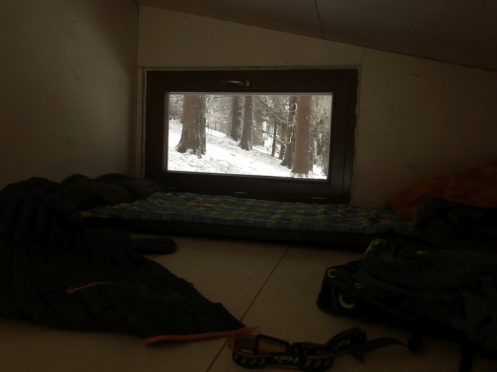 Probuzení na nej místě. Přímo ze spacáku je vidět do lesa.
